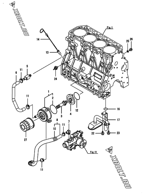  Система смазки двигателя Yanmar 4TNV98C-SJLW5