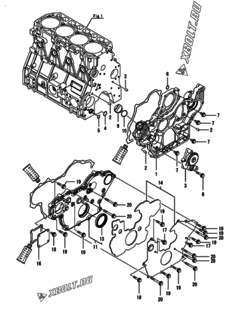  Двигатель Yanmar 4TNV98C-PJLW5, узел -  Корпус редуктора 
