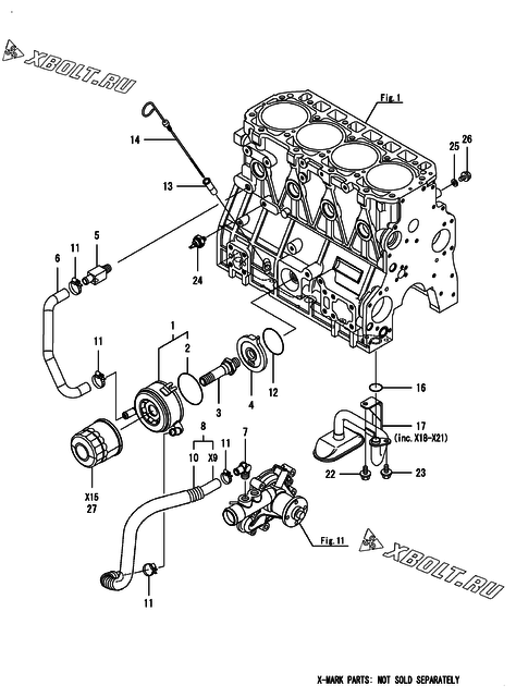  Система смазки двигателя Yanmar 4TNV98C-SJLW