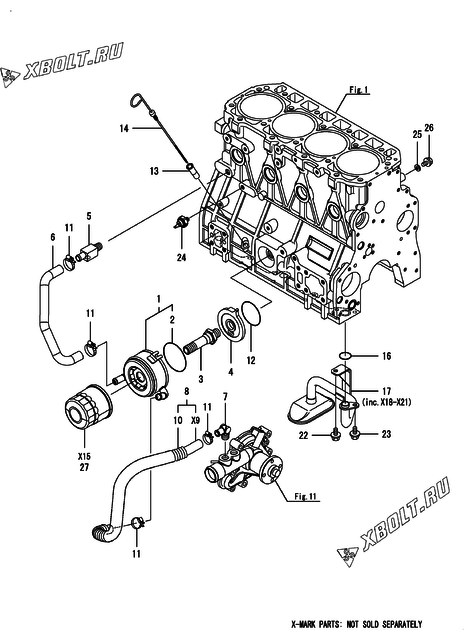  Система смазки двигателя Yanmar 4TNV98C-PJLW
