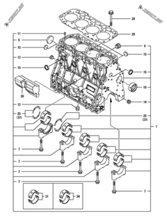  Двигатель Yanmar 4TNV94L-SLYC, узел -  Блок цилиндров 