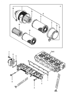  Двигатель Yanmar 4TNV94L-SSUC, узел -  Впускной коллектор и воздушный фильтр 