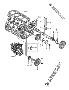  Двигатель Yanmar 4TNV94L-SSUC, узел -  Распредвал и приводная шестерня 