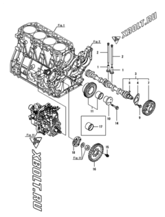  Двигатель Yanmar 4TNV94L-PLKC, узел -  Распредвал и приводная шестерня 
