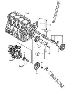  Двигатель Yanmar 4TNV94L-SWDC, узел -  Распредвал и приводная шестерня 