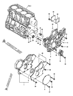  Двигатель Yanmar 4TNV98-SSUC, узел -  Корпус редуктора 