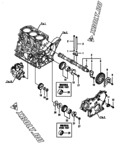  Двигатель Yanmar 3TNV88C-DDT, узел -  Распредвал и приводная шестерня 