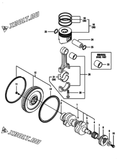  Двигатель Yanmar 3TNV88C-DDT, узел -  Коленвал и поршень 