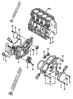  Двигатель Yanmar 4TNE94L-BSSNM, узел -  Корпус редуктора 