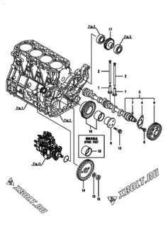  Двигатель Yanmar 4TNE94L-BSSNM, узел -  Распредвал и приводная шестерня 