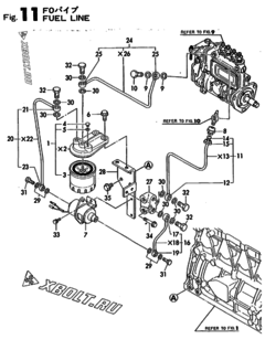  Двигатель Yanmar 4TN82E-UKCL, узел -  Топливопровод 