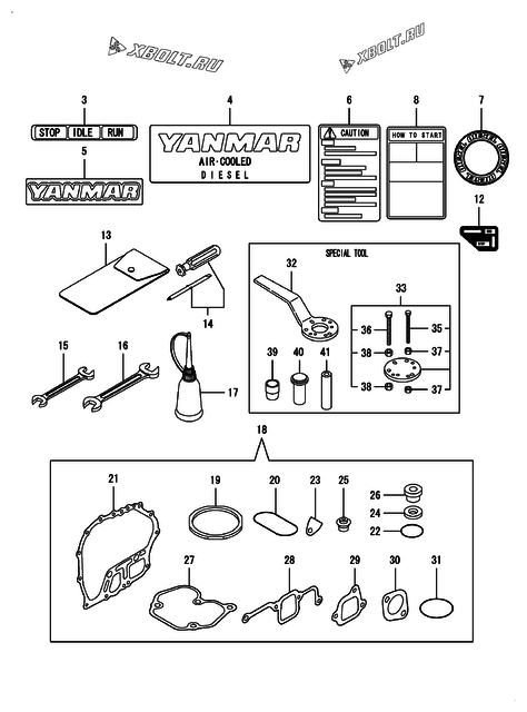  Инструменты, шильды и комплект прокладок двигателя Yanmar L70EE-DEP15A