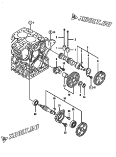  Двигатель Yanmar 2TNE68-CDM, узел -  Распредвал и приводная шестерня 