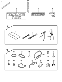  Двигатель Yanmar L100N5EL2C9HAS1, узел -  Инструменты, шильды и комплект прокладок 
