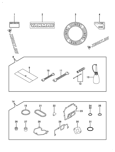  Инструменты, шильды и комплект прокладок двигателя Yanmar L100V6EJ1C1HAS1