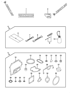  Двигатель Yanmar L70N2EN9F9HAS1, узел -  Инструменты, шильды и комплект прокладок 
