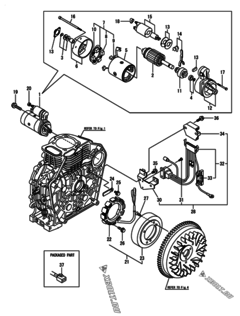  Двигатель Yanmar L100N6FJ1P1AAFT, узел -  Стартер и генератор 