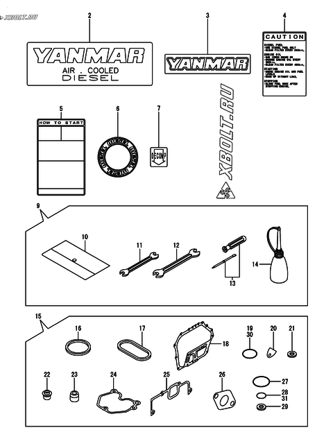  Инструменты, шильды и комплект прокладок двигателя Yanmar L100N6FJ1P1AAFT
