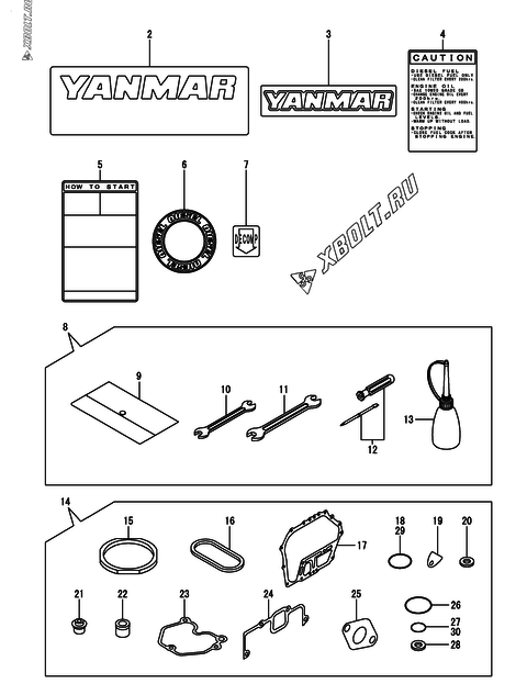  Инструменты, шильды и комплект прокладок двигателя Yanmar L70N6FJ1P1AAFT