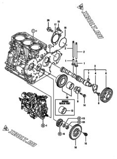  Двигатель Yanmar 3TNV88-BDSA03, узел -  Распредвал и приводная шестерня 