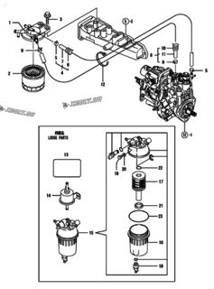  Двигатель Yanmar 3TNV88-BDSA03, узел -  Топливопровод 