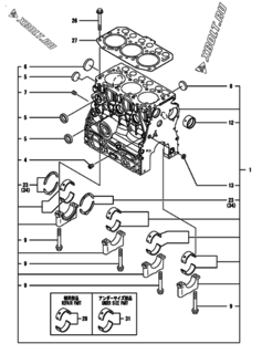  Двигатель Yanmar 3TNV70-DPE, узел -  Блок цилиндров 