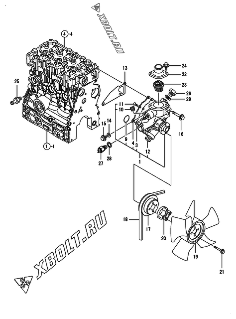  Система водяного охлаждения двигателя Yanmar 3TNV70-DPE