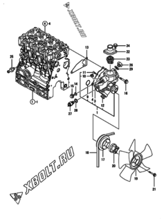 Двигатель Yanmar 3TNV70-DPE, узел -  Система водяного охлаждения 