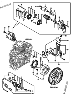  Двигатель Yanmar L100V6CA1L1CA, узел -  Стартер и генератор 