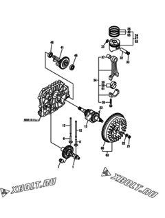  Двигатель Yanmar L100V6DA1F1CA, узел -  Коленвал, поршень и распредвал 