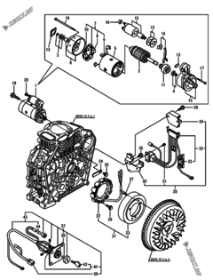  Двигатель Yanmar L100V6DA1F1CA, узел -  Стартер и генератор 