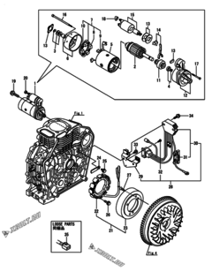  Двигатель Yanmar L100V6-GEY2, узел -  Стартер и генератор 
