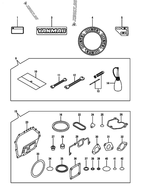 Инструменты, шильды и комплект прокладок двигателя Yanmar L100V6-GEY2