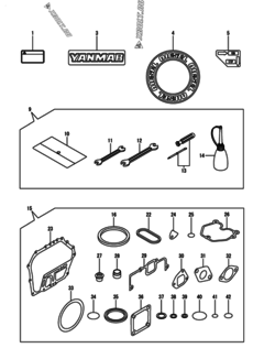  Двигатель Yanmar L100V6-GEY2, узел -  Инструменты, шильды и комплект прокладок 