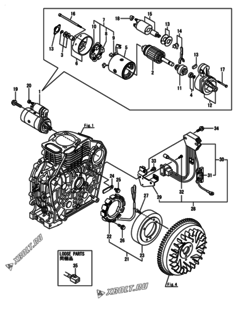  Двигатель Yanmar L70V6-GEY2, узел -  Стартер и генератор 