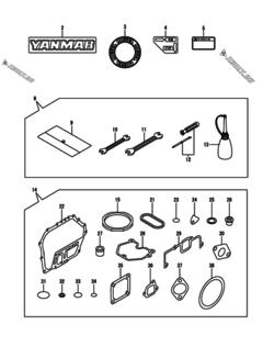  Двигатель Yanmar L70V6-GEY2, узел -  Инструменты, шильды и комплект прокладок 