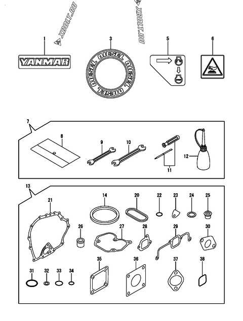  Инструменты, шильды и комплект прокладок двигателя Yanmar L48N5-GY2