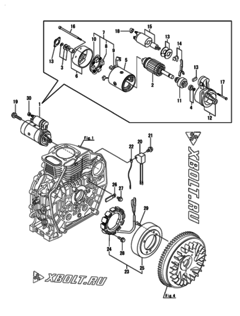  Двигатель Yanmar L70N6-GEY2, узел -  Стартер и генератор 