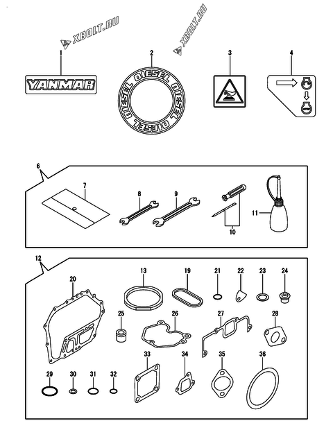  Инструменты, шильды и комплект прокладок двигателя Yanmar L70N6-GY2