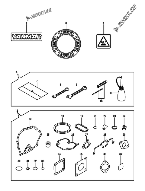  Инструменты, шильды и комплект прокладок двигателя Yanmar L48N6-PY2