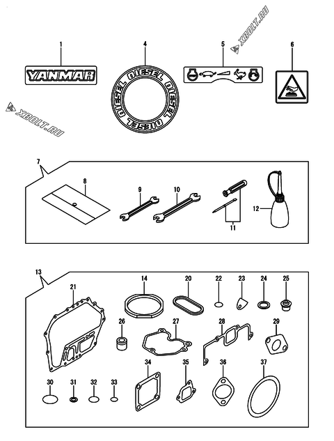  Инструменты, шильды и комплект прокладок двигателя Yanmar L70N6-PYT2