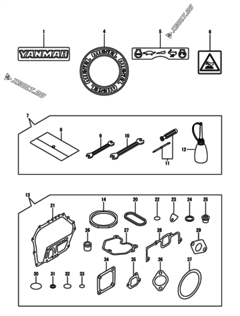  Двигатель Yanmar L70N6-PYT2, узел -  Инструменты, шильды и комплект прокладок 