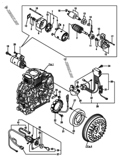  Двигатель Yanmar L70N6-PEYST2, узел -  Стартер и генератор 