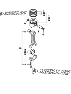  Двигатель Yanmar L100N5EA1C1EAAP, узел -  Поршень и шатун 