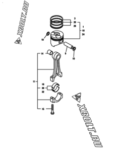  Двигатель Yanmar L100N6-METMRYI, узел -  Поршень и шатун 