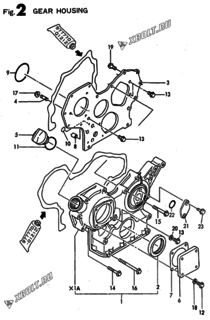  Двигатель Yanmar 3TNC78E-RDWB, узел -  Корпус редуктора 