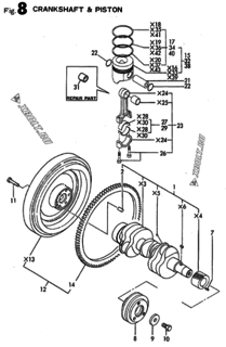  Двигатель Yanmar 3TNC78E-RDWB, узел -  Коленвал и поршень 