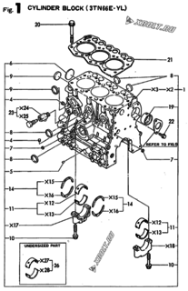  Двигатель Yanmar 3TN66E-YL, узел -  Блок цилиндров 