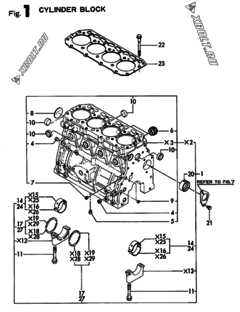  Двигатель Yanmar 4TN84TE-RNS, узел -  Блок цилиндров 