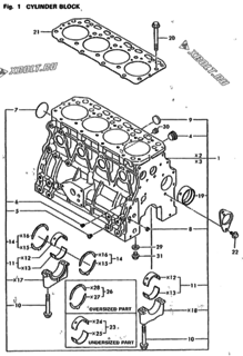  Двигатель Yanmar 4TNA78E-RDWF, узел -  Блок цилиндров 